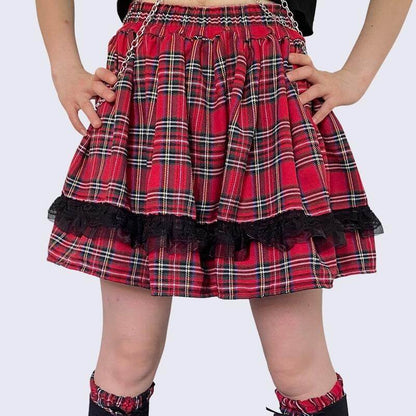 Y2k plaid lace gored skirts /leg warmers ah0069