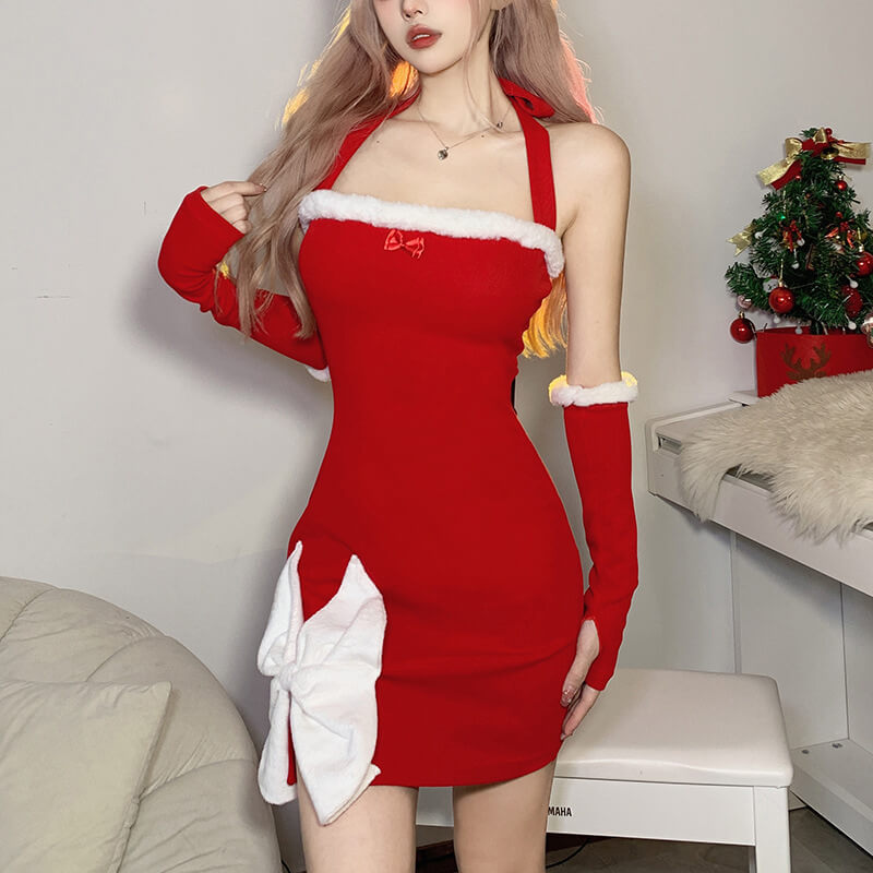 Christmas gift bow halter dress om0100