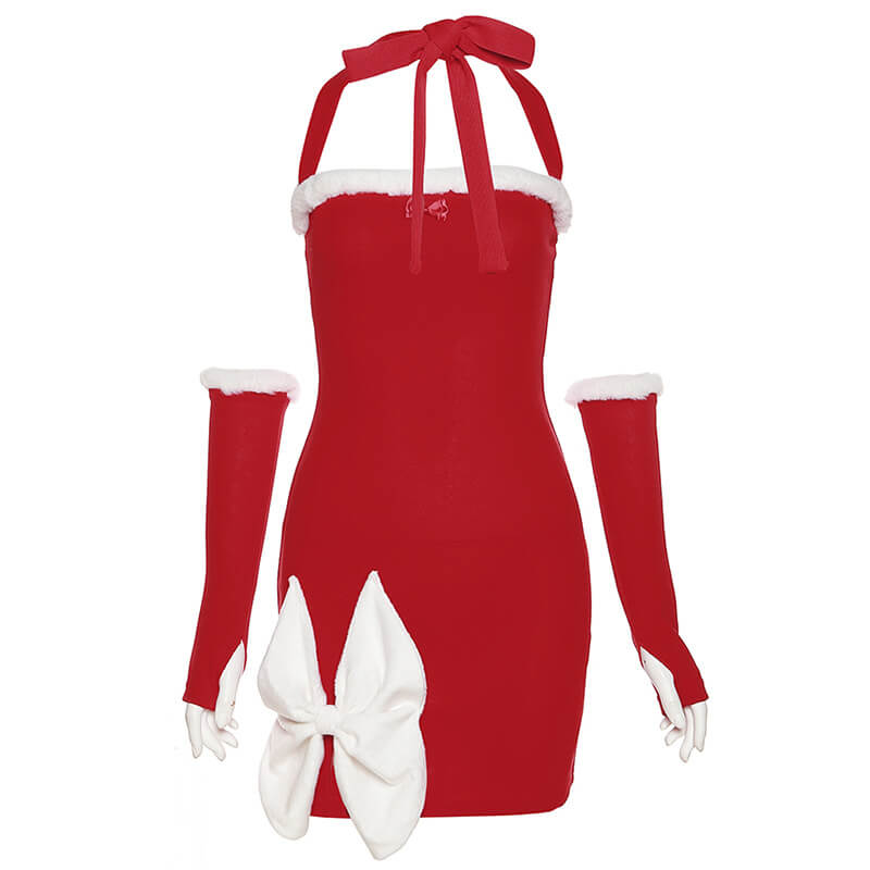 Christmas gift bow halter dress om0100