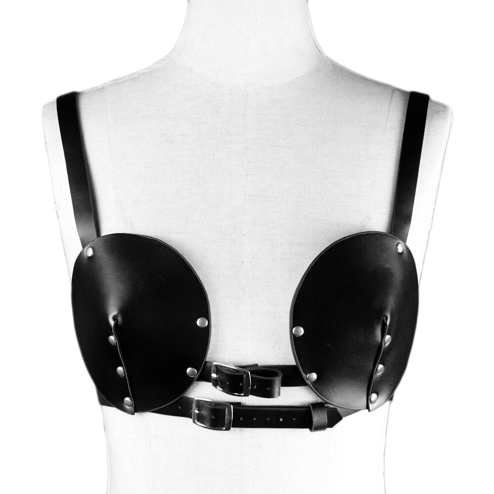 Erotic Fashion Women's BDSM Body Bra / Sexy Gothic PU Leather Bra Garter Belt