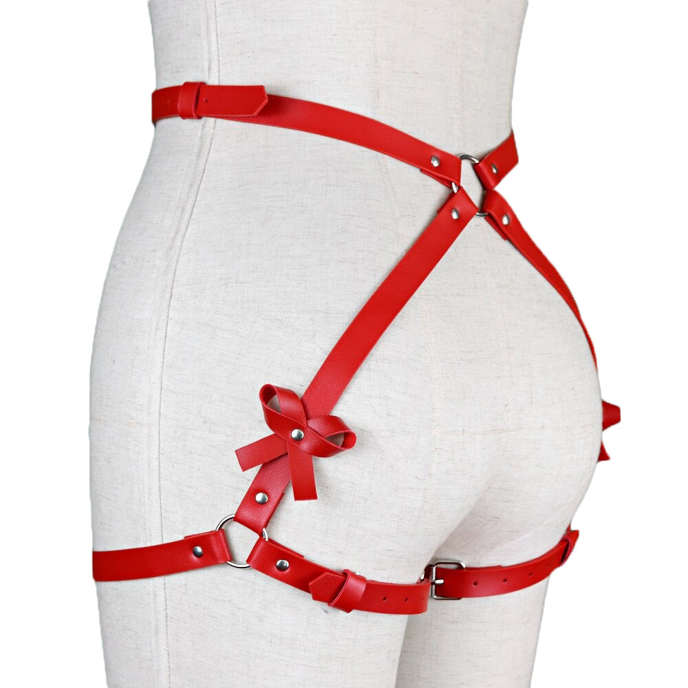 Erotic PU Leather Leg Garter for Ladies / Body Strap Harness / Red Buttocks Suspender Accessory