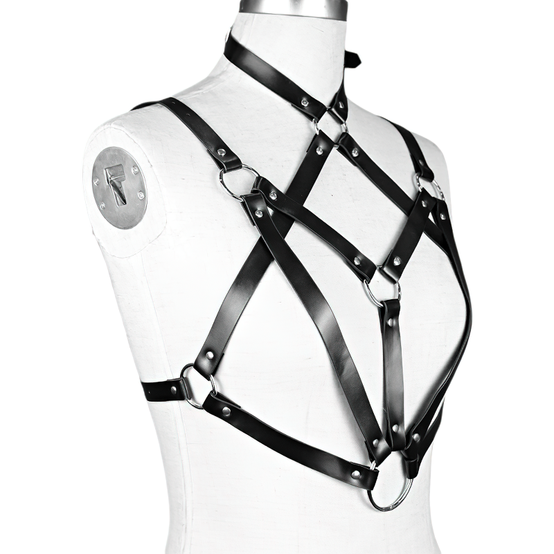 Erotic Women's PU Leather Body Harness / Sexy Gothic Lingerie Bra