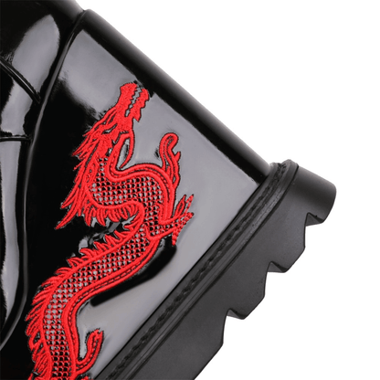 Fashion Buckles Dragon Embroider Wedges Boots / Women's High Heels Goth Ankle Boots