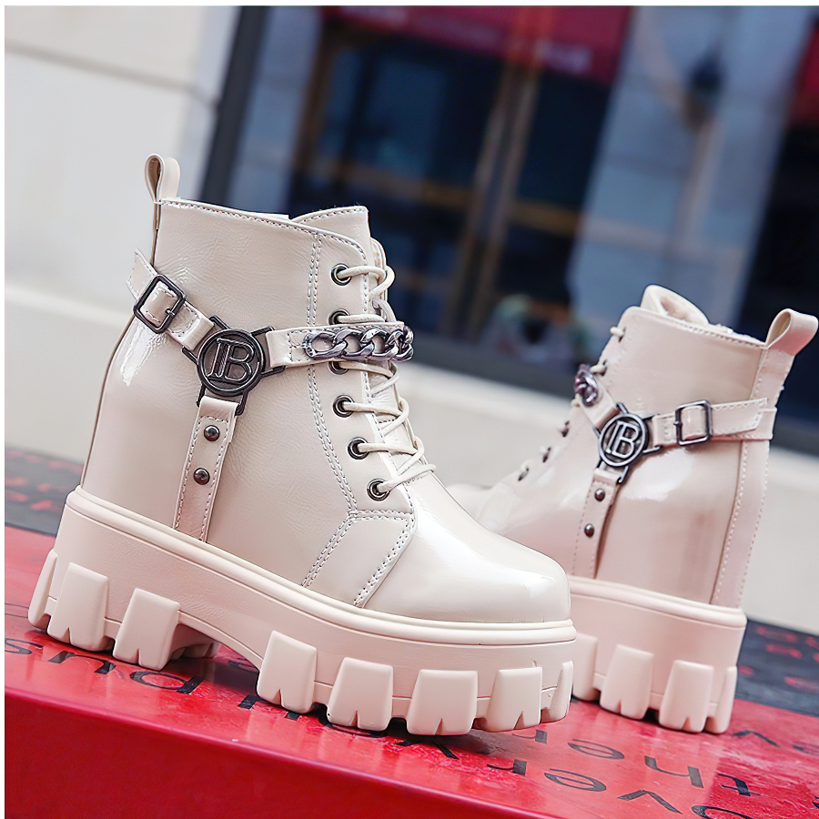Fashion High Platform PU Leather Boots / Women's Round Toe Ankle Boots
