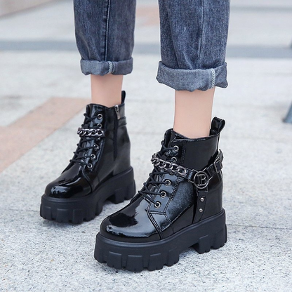 Fashion High Platform PU Leather Boots / Women's Round Toe Ankle Boots