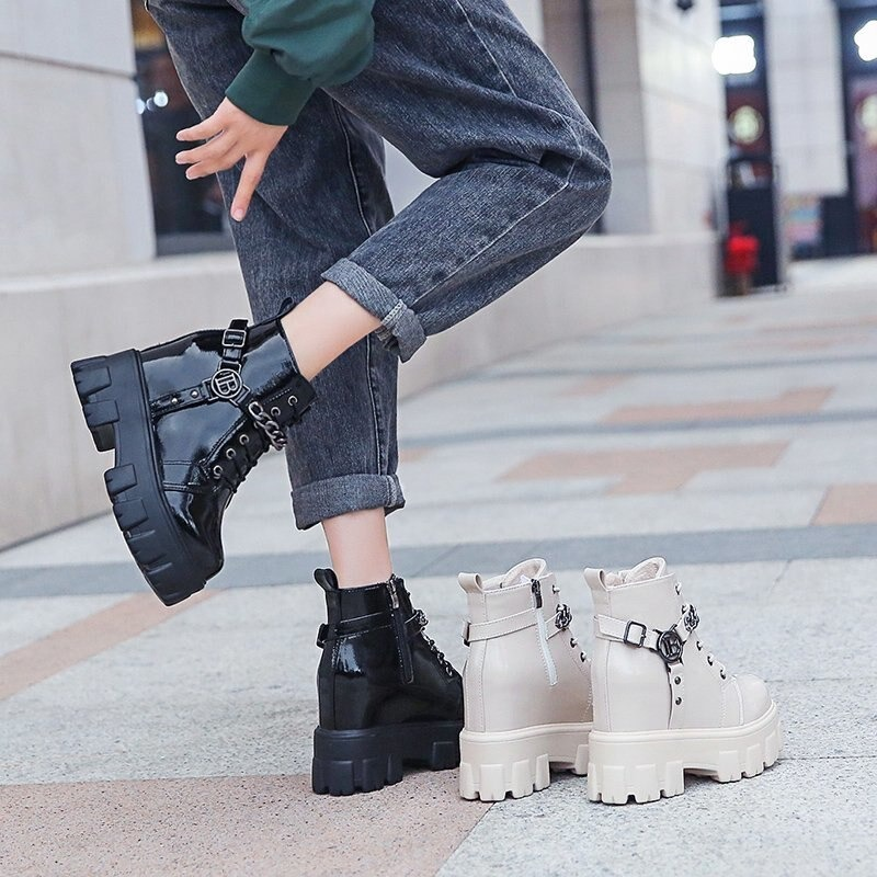 Fashion High Platform PU Leather Boots / Women's Round Toe Ankle Boots