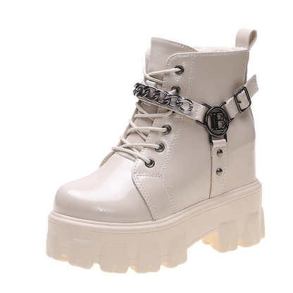 Fashion High Platform PU Leather Boots / Women's Round Toe Ankle Boots