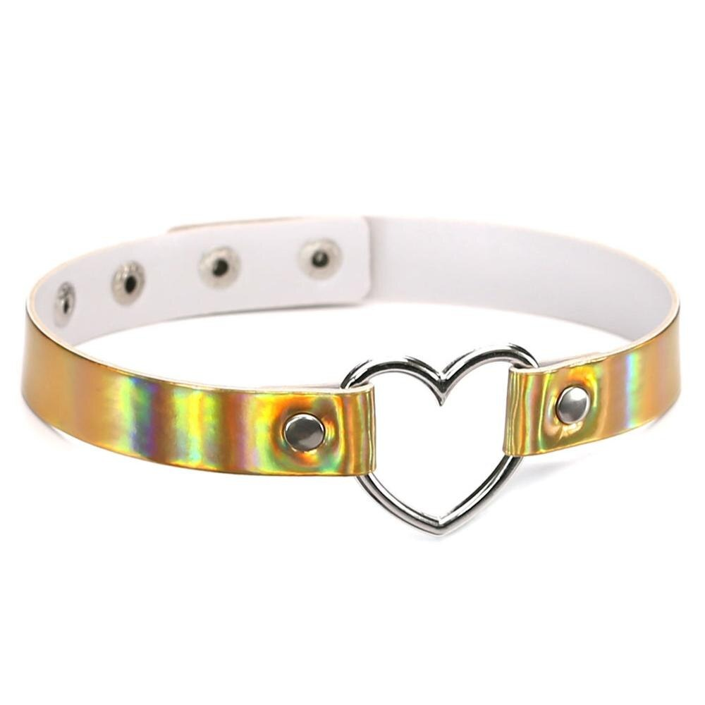 Fashion Holographic Choker Necklace with Heart / Gothic Necklace Collar for Women