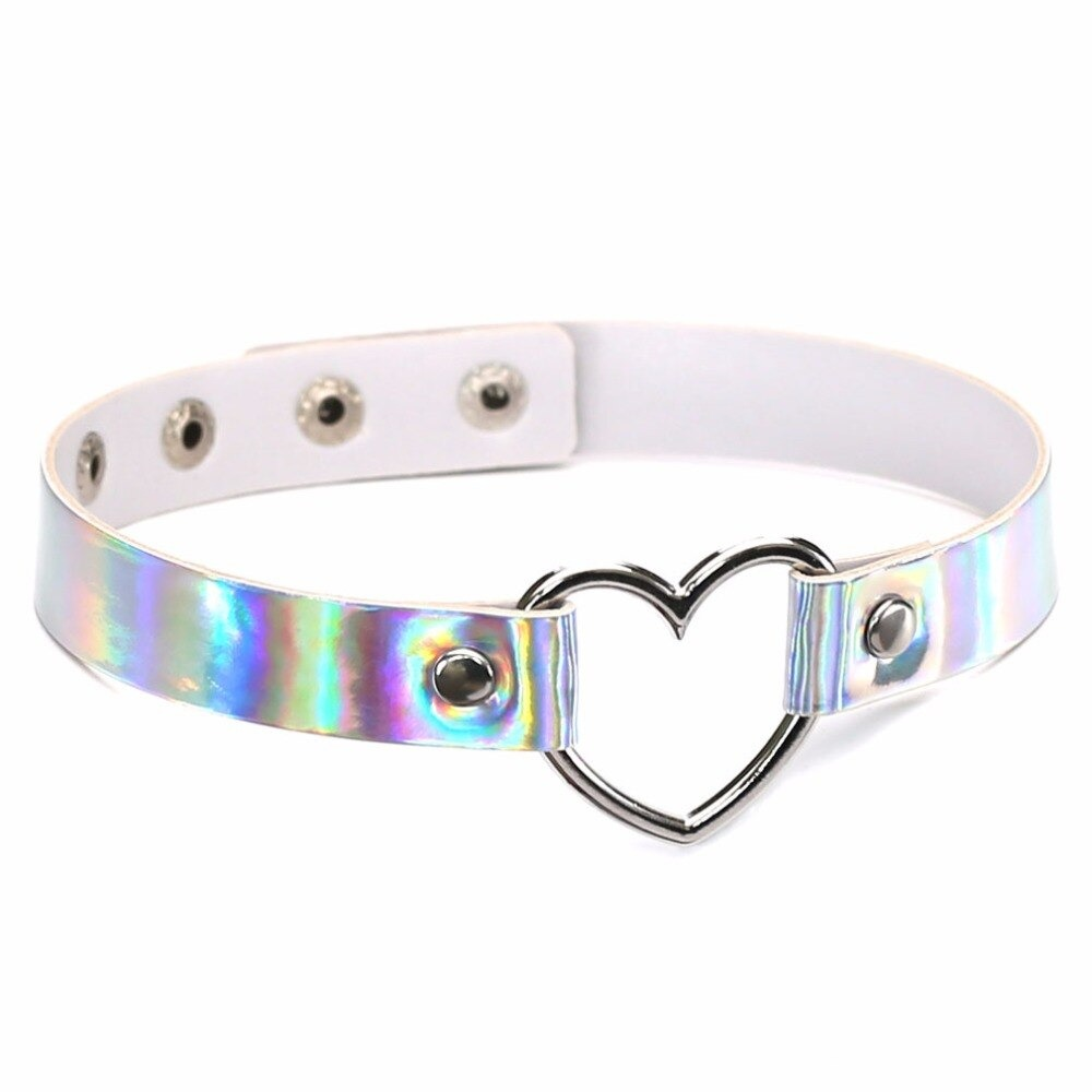 Fashion Holographic Choker Necklace with Heart / Gothic Necklace Collar for Women