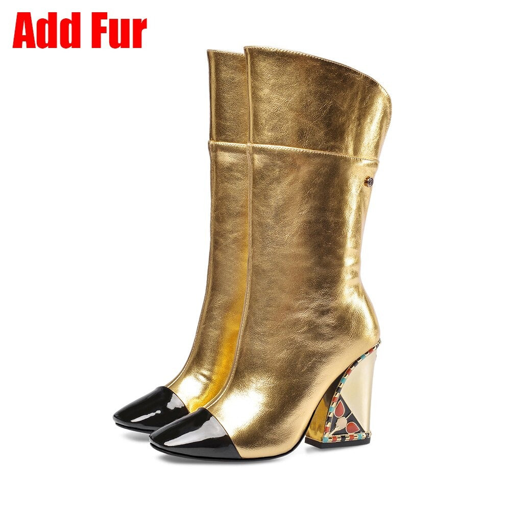 Fashion Ladies Mid-Calf Boots / Women's Genuine Leather Super High Heels Boots