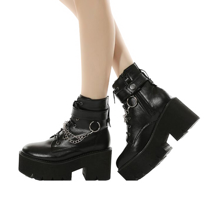 Fashion Punk Boots with Square Heel / High Quality Women Platform Shoes / Sexy Chain on Boots