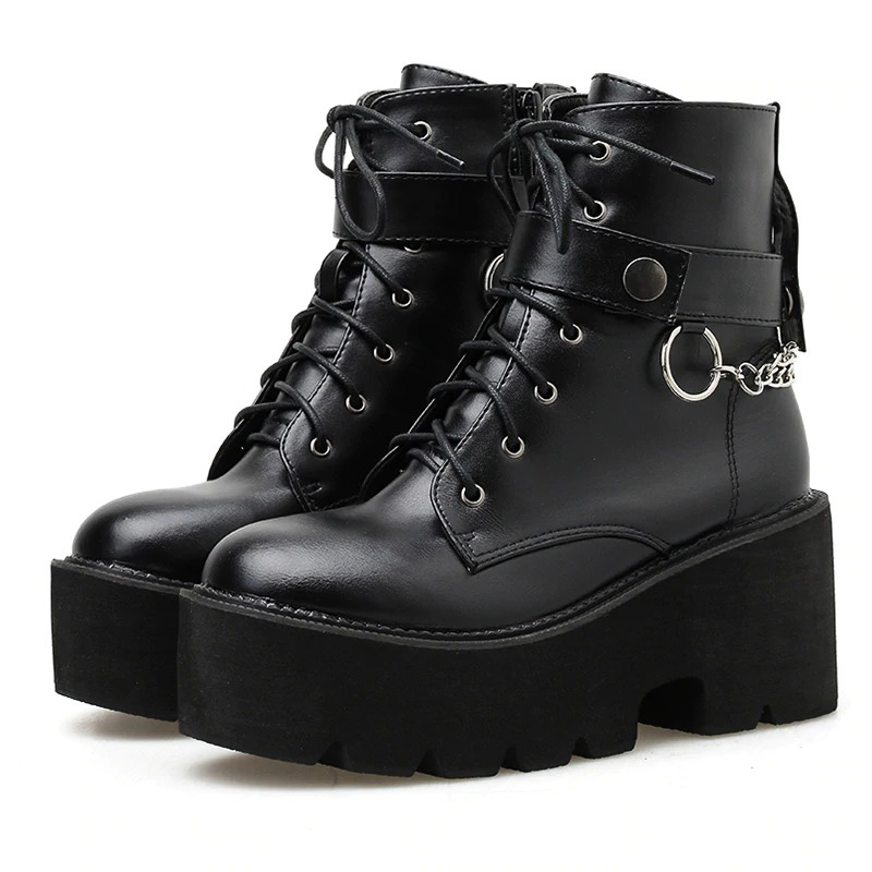 Fashion Punk Boots with Square Heel / High Quality Women Platform Shoes / Sexy Chain on Boots
