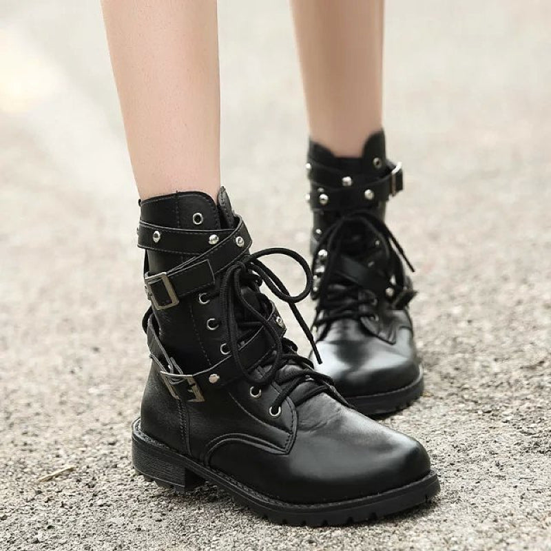 Fashion Punk-Gothic Style Lace up Black Boots / Belts Round / Women's Steampunk Boots