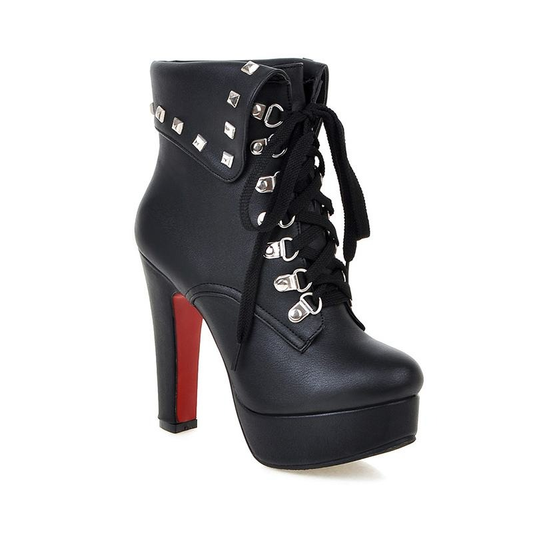 Fashion Rivets Lace Up Ankle Boots / Thick High Heels Women's Boots