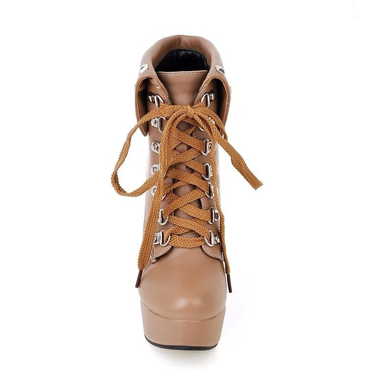Fashion Rivets Lace Up Ankle Boots / Thick High Heels Women's Boots