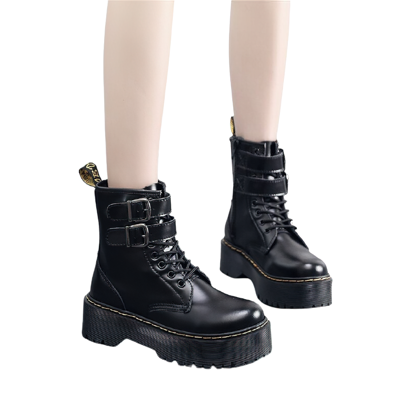 Fashion Women's Boots Of Buckle Belt And Zipper / Female Stylish Footwear Of PU Leather