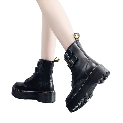 Fashion Women's Boots Of Buckle Belt And Zipper / Female Stylish Footwear Of PU Leather