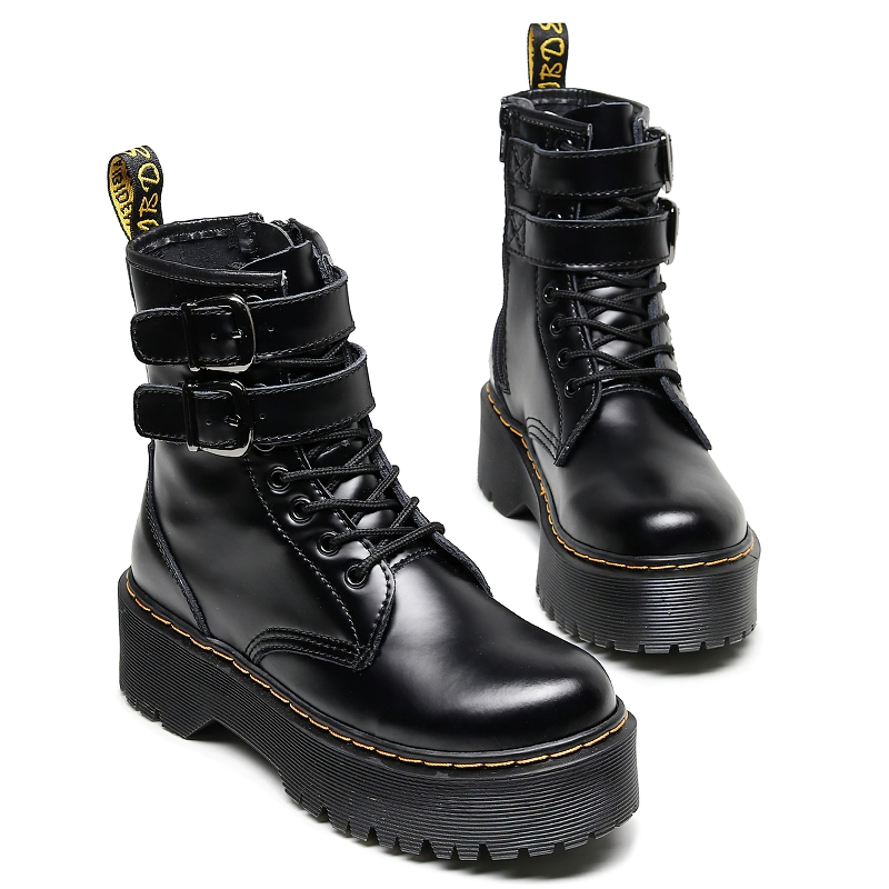 Fashion Women's Boots Of Buckle Belt And Zipper / Female Stylish Footwear Of PU Leather