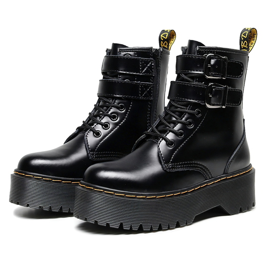 Fashion Women's Boots Of Buckle Belt And Zipper / Female Stylish Footwear Of PU Leather