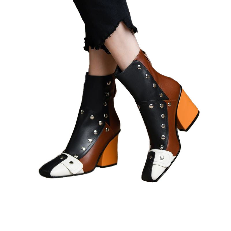 Fashion Women's Comfortable Genuine Leather Boots with Rivets / Design High Heel Ankle Boots