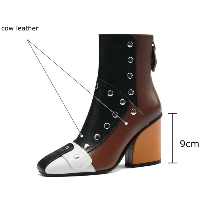 Fashion Women's Comfortable Genuine Leather Boots with Rivets / Design High Heel Ankle Boots