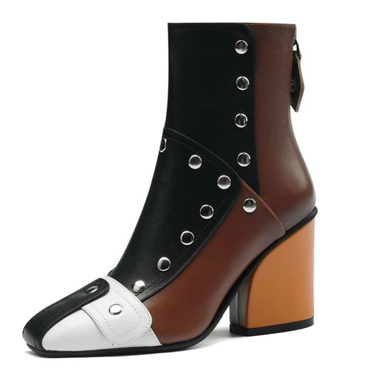 Fashion Women's Comfortable Genuine Leather Boots with Rivets / Design High Heel Ankle Boots