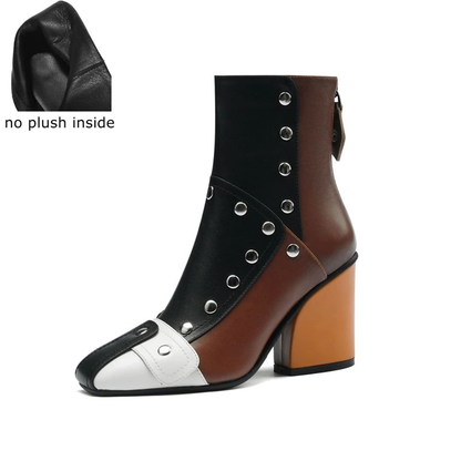 Fashion Women's Comfortable Genuine Leather Boots with Rivets / Design High Heel Ankle Boots