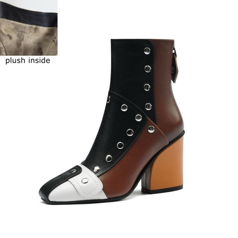 Fashion Women's Comfortable Genuine Leather Boots with Rivets / Design High Heel Ankle Boots