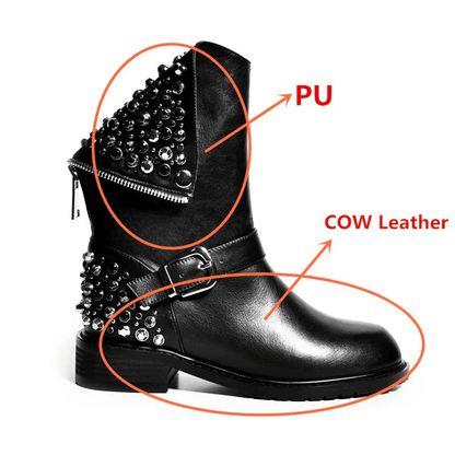 Fashion Women's Genuine Leather Ankle Boots / Black Warm Short Shoes for Lady