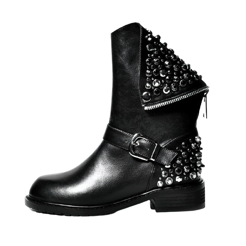 Fashion Women's Genuine Leather Ankle Boots / Black Warm Short Shoes for Lady