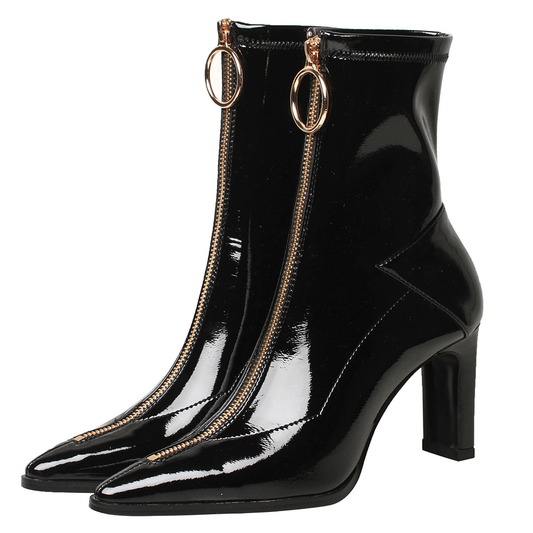 Fashion Women's Patent Leather Ankle Boots / Ladies Pointed Toe Zip Buckle Shoes