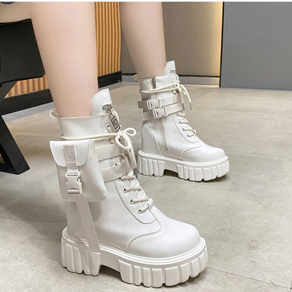 Fashion Women's PU Leather Boots / Comfortable Lace-Up Platform Shoes with Pocket