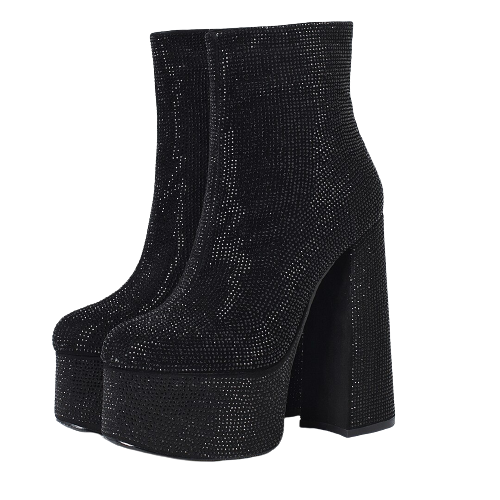 Fashion Women's Short Ankle Boots on Super High Heels / Female Genuine Leather Shoes with Crystals