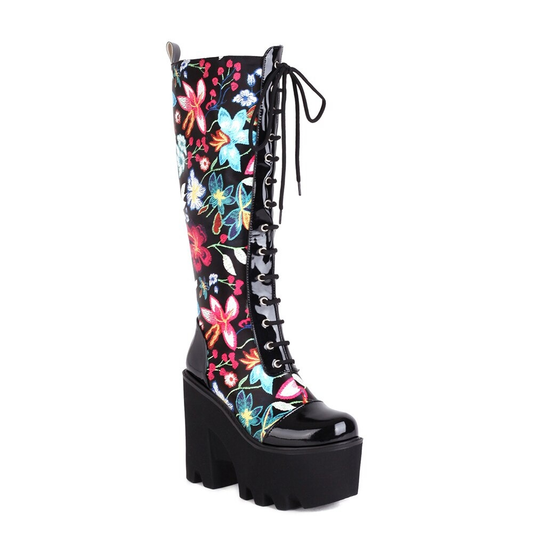 Fashion Women's Waterproof Platform Shoes / Punk Style Flower Design Ankle Boots