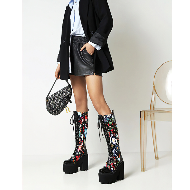 Fashion Women's Waterproof Platform Shoes / Punk Style Flower Design Ankle Boots