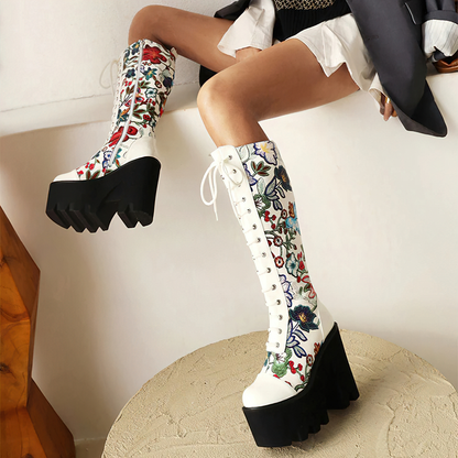 Fashion Women's Waterproof Platform Shoes / Punk Style Flower Design Ankle Boots