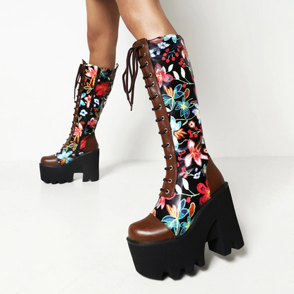 Fashion Women's Waterproof Platform Shoes / Punk Style Flower Design Ankle Boots