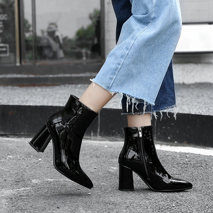 Fashion Zipper Round Toe Square Heel Boots / Stylish Ladies Ankle Chelsea Boots