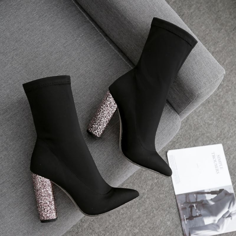 Female Sexy Ankle High Heels Boots / Ladies Short Pointed Toe Warm Shoes
