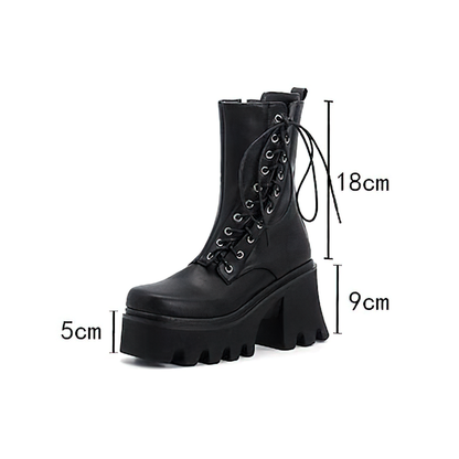 High Quality PU Leather Women's Boots with Lace Up in Side / Fashion Ankle Black Shoes