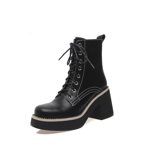 Genuine Leather High Heel Ankle Boots / Lace up Platform Shoes / Fashion Women's Boots