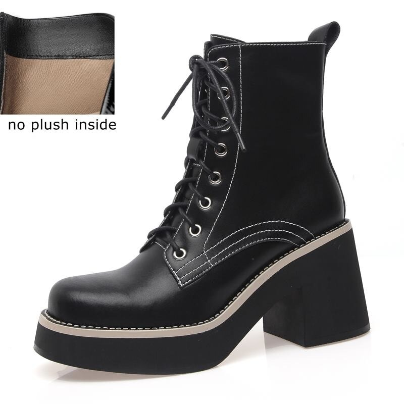 Genuine Leather High Heel Ankle Boots / Lace up Platform Shoes / Fashion Women's Boots