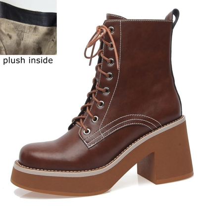 Genuine Leather High Heel Ankle Boots / Lace up Platform Shoes / Fashion Women's Boots