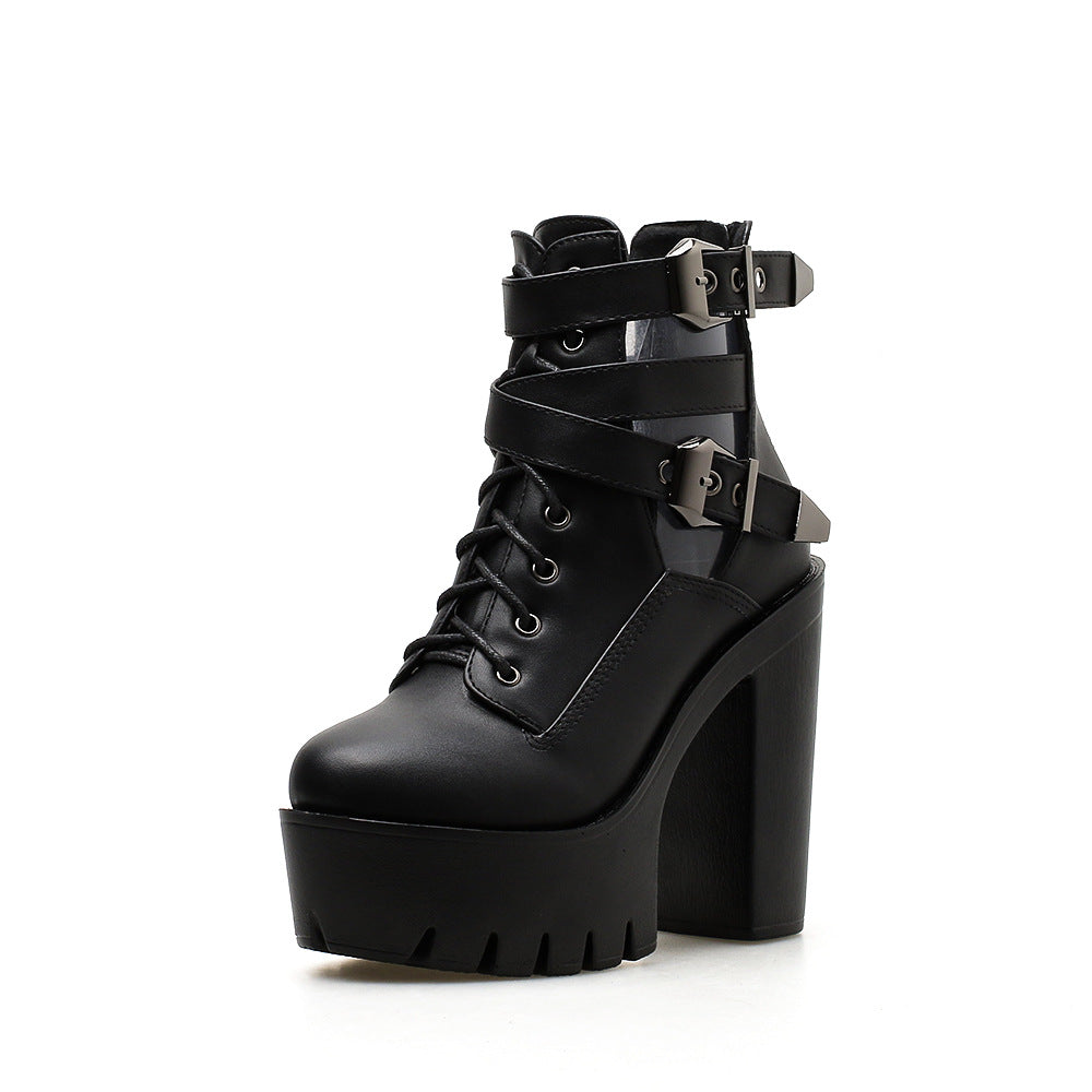 Genuine Leather High Heels Rock Style Boots / Alternative Thick Platform Boots