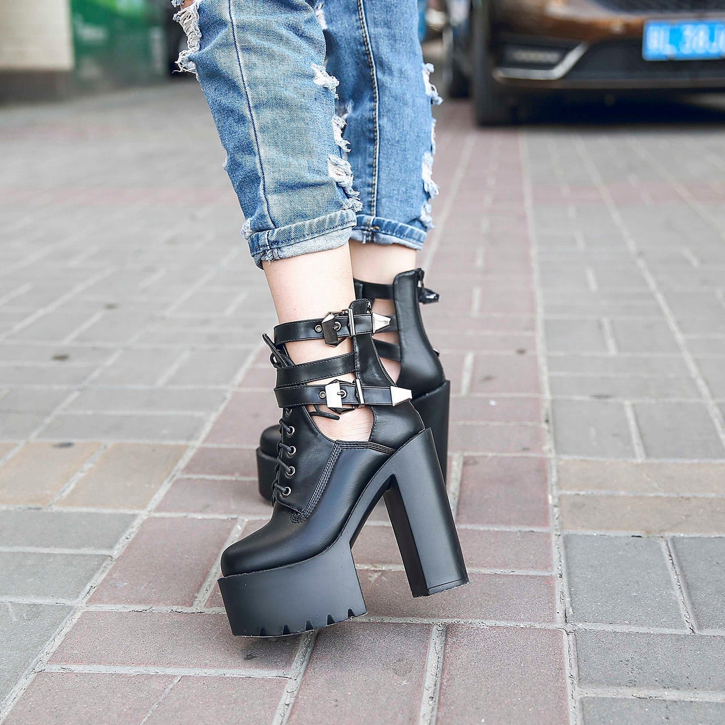 Genuine Leather High Heels Rock Style Boots / Alternative Thick Platform Boots