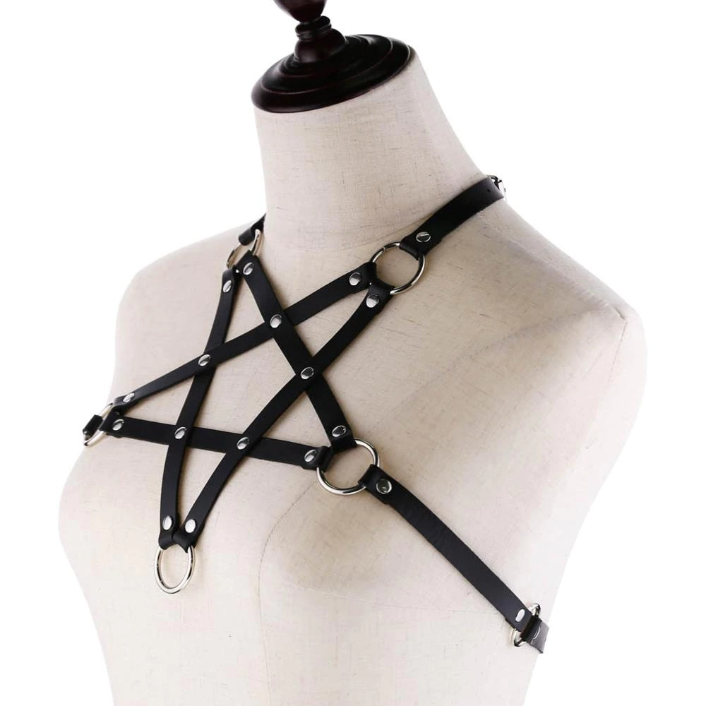 Gothic Body Bra for Women / Sexy PU Leather Body Harness / Necklace Body Harness Chain