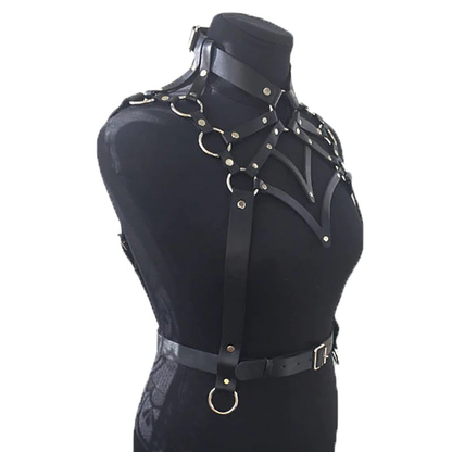Gothic Body Harness for Women in Black Colour / Leather Bdsm Garter Belt