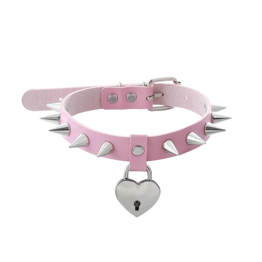 Gothic Heart Chocker With Spikes / PU Leather Collar For Men and Women