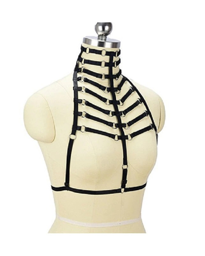 Gothic High Collar Garter Bra For Women / Sexy Body Harness Top / Elastic Underwear
