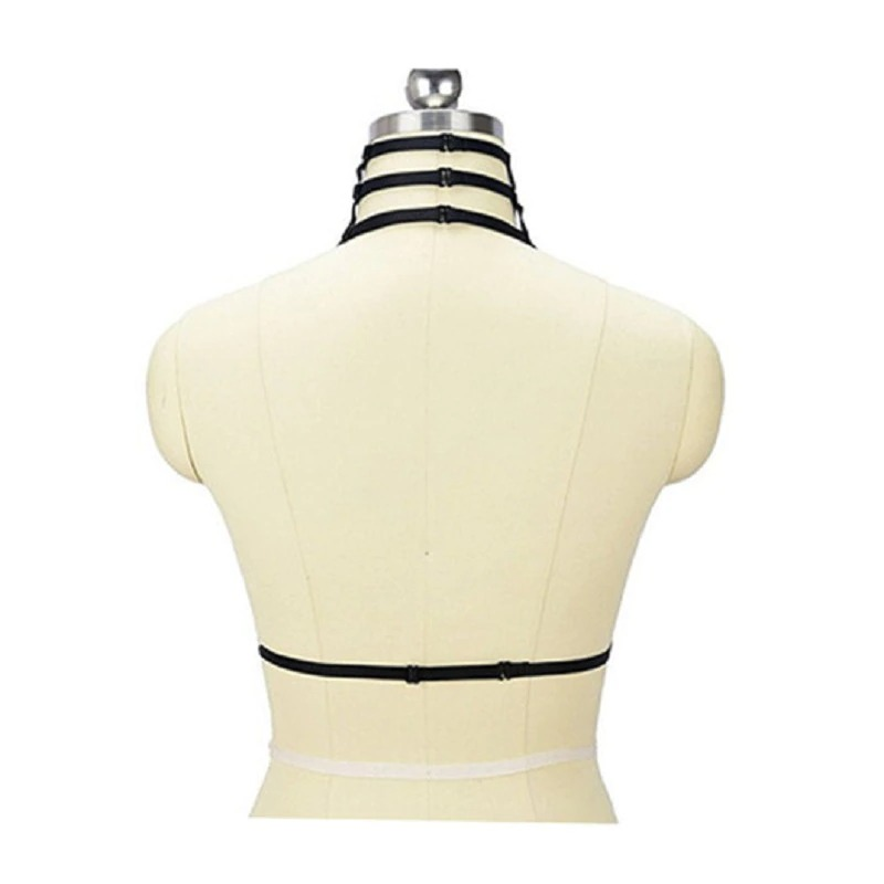 Gothic High Collar Garter Bra For Women / Sexy Body Harness Top / Elastic Underwear